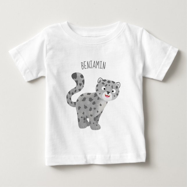 Camiseta Para Bebê Ilustração de desenho animado de leopardo-da-neve (Frente)
