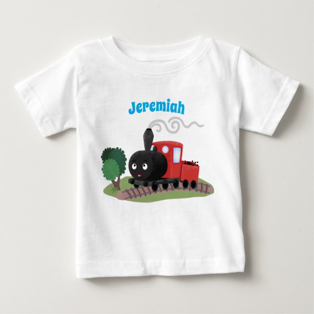 Camiseta Para Bebê Ilustração de desenho animado de locomotiva de com (Frente)