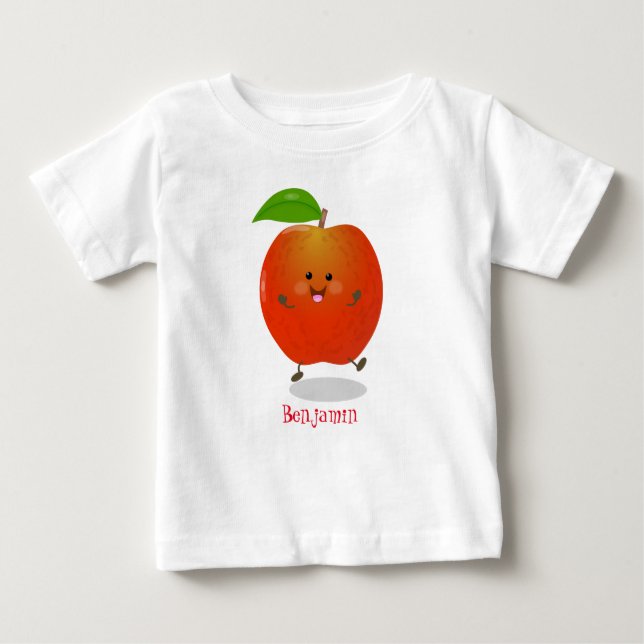 Camiseta Para Bebê Ilustração de desenho animado de maçã dançante (Frente)