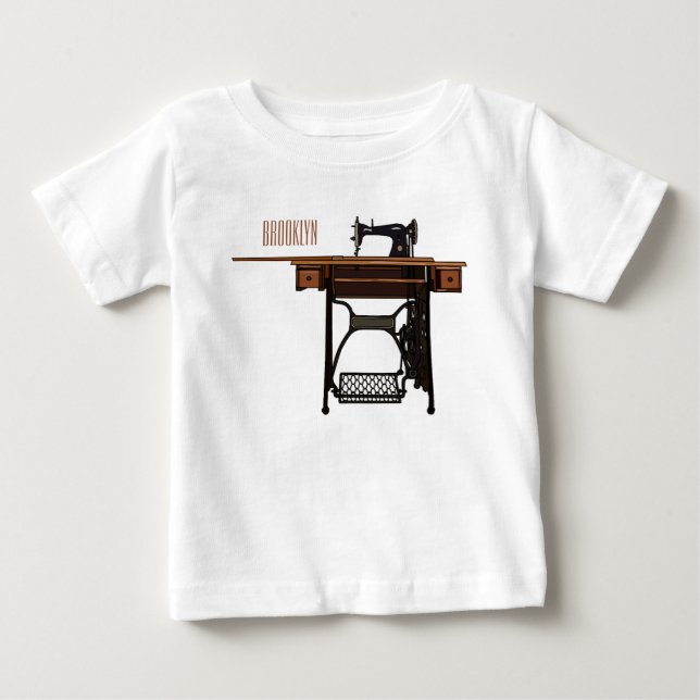 Camiseta Para Bebê Ilustração de desenho animado de máquina de costur (Frente)
