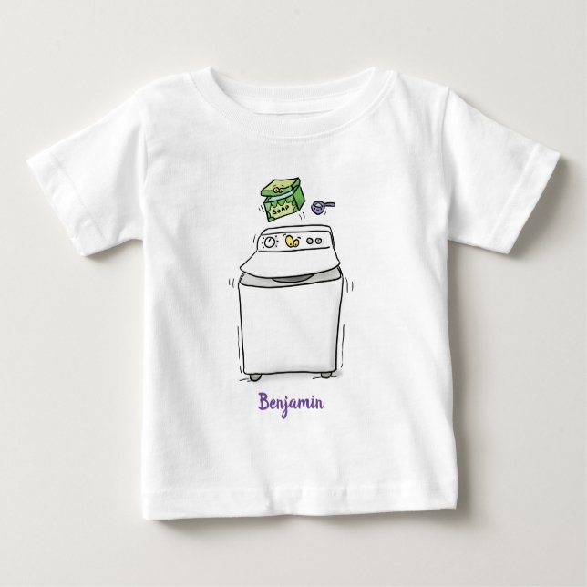 Camiseta Para Bebê Ilustração de desenho animado de máquina de lavar  (Frente)