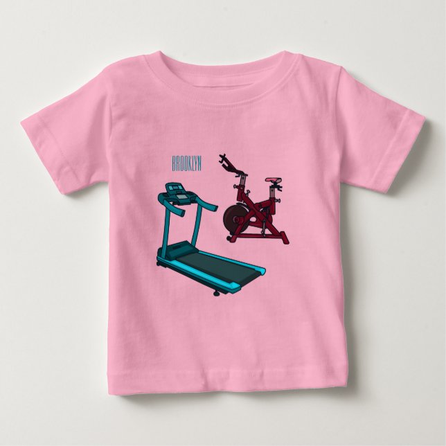 Camiseta Para Bebê Ilustração de desenho animado de moinho e biciclet (Frente)