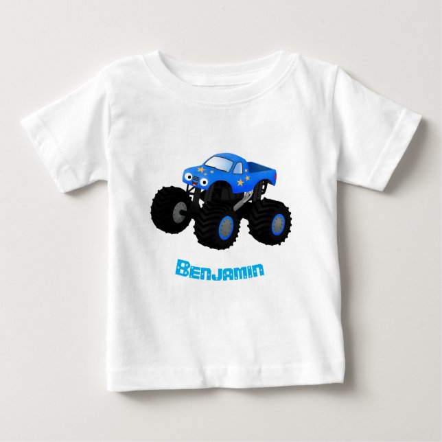 Camiseta Para Bebê Ilustração de desenho animado de monstro azul boni (Frente)