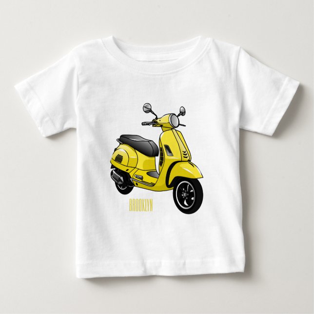 Camiseta Para Bebê Ilustração de desenho animado de motocicleta (Frente)