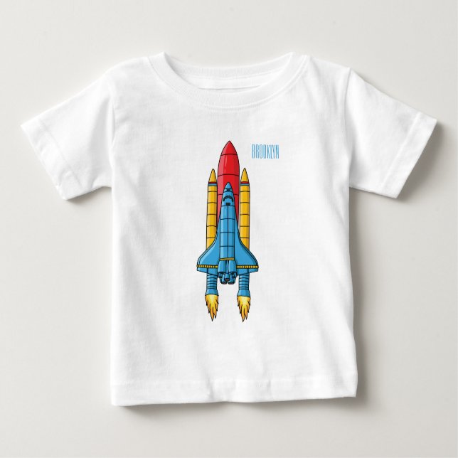 Camiseta Para Bebê Ilustração de desenho animado de navio-foguete (Frente)