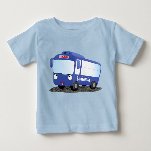 Camiseta Para Bebê Ilustração de desenho animado de ônibus moderno az (Frente)