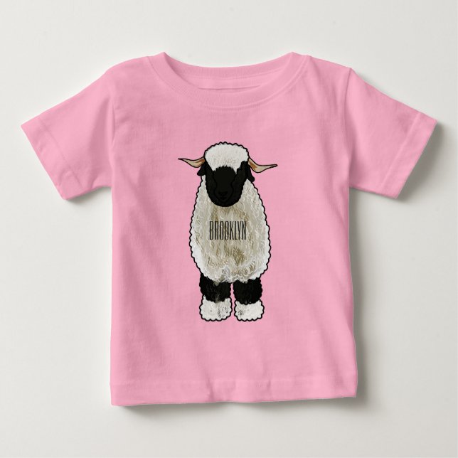 Camiseta Para Bebê Ilustração de desenho animado de ovelha Valais Bla (Frente)