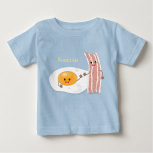 Camiseta Para Bebê Ilustração de desenho animado de ovo e bacon em ka
