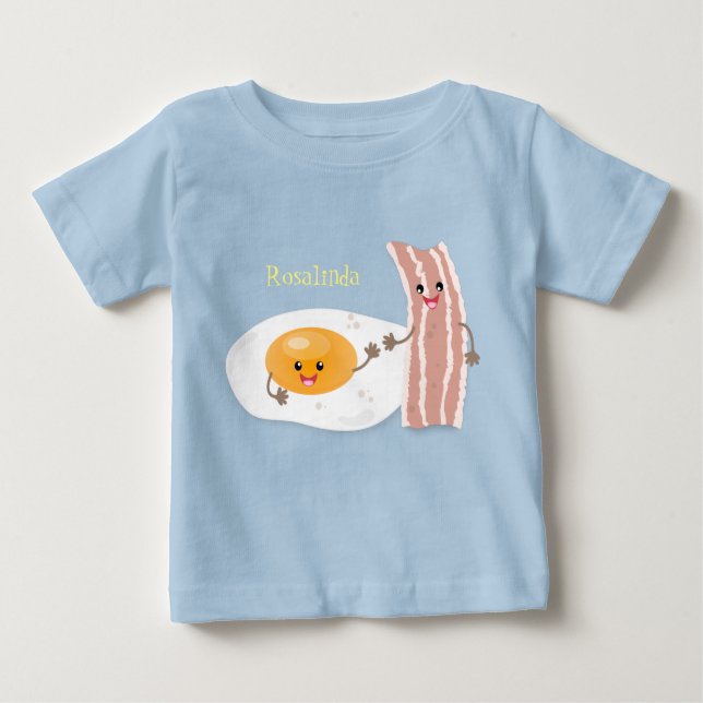 Camiseta Para Bebê Ilustração de desenho animado de ovo e bacon em ka (Frente)