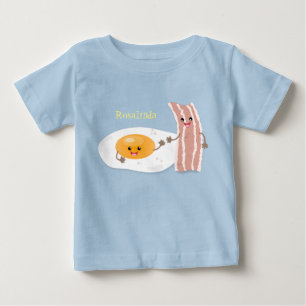 Camiseta Para Bebê Ilustração de desenho animado de ovo e bacon fofin