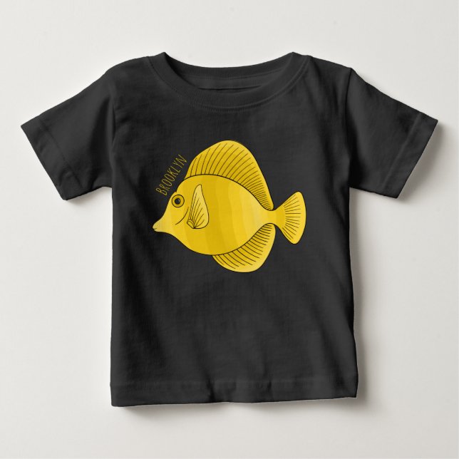 Camiseta Para Bebê Ilustração de desenho animado de peixe dançado ama (Frente)