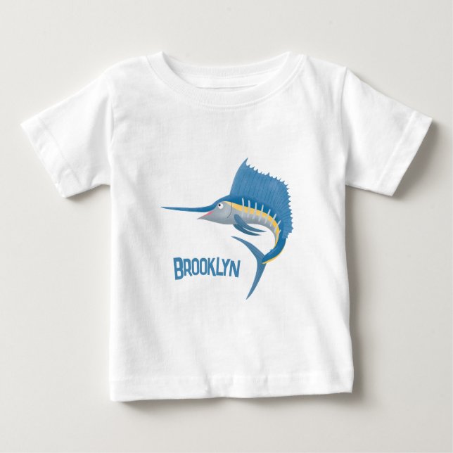 Camiseta Para Bebê Ilustração de desenho animado de peixe-espada (Frente)