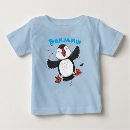 Camiseta Para Bebê Ilustração de desenho animado de puffin voador fel