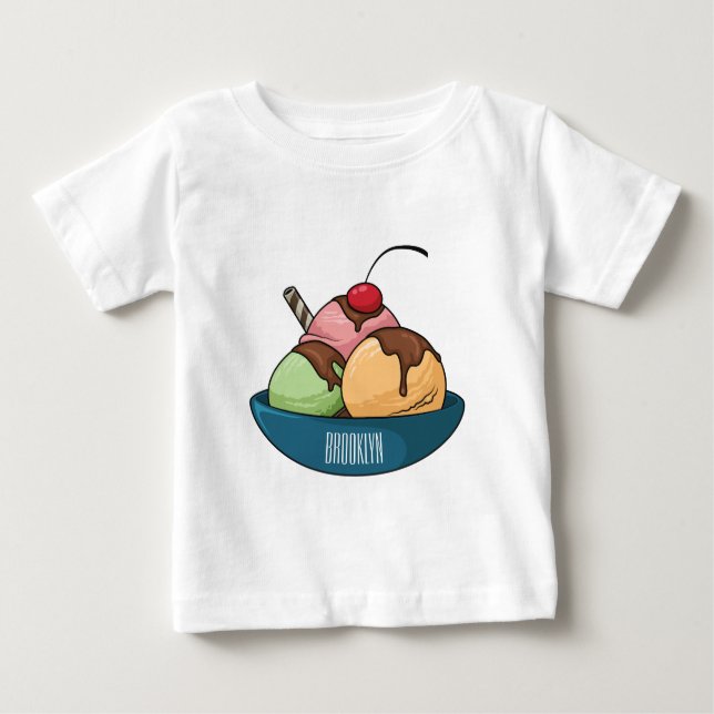 Camiseta Para Bebê ilustração de desenho animado de sorvete (Frente)