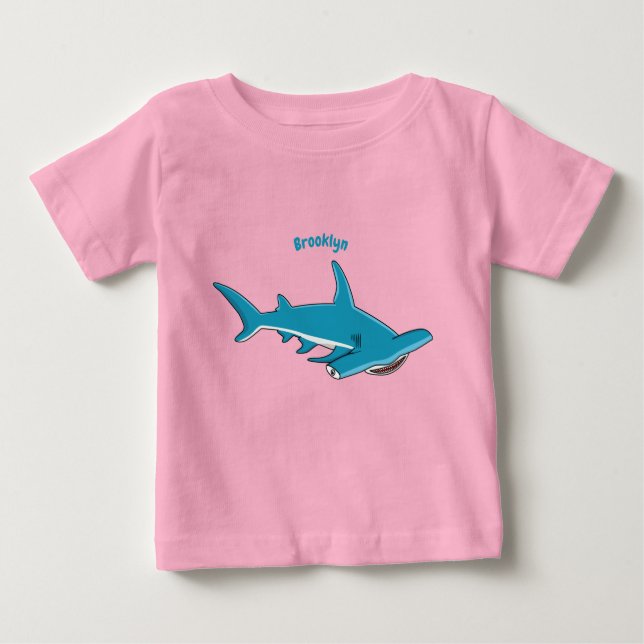 Camiseta Para Bebê Ilustração de desenho animado de tubarão-martelo (Frente)