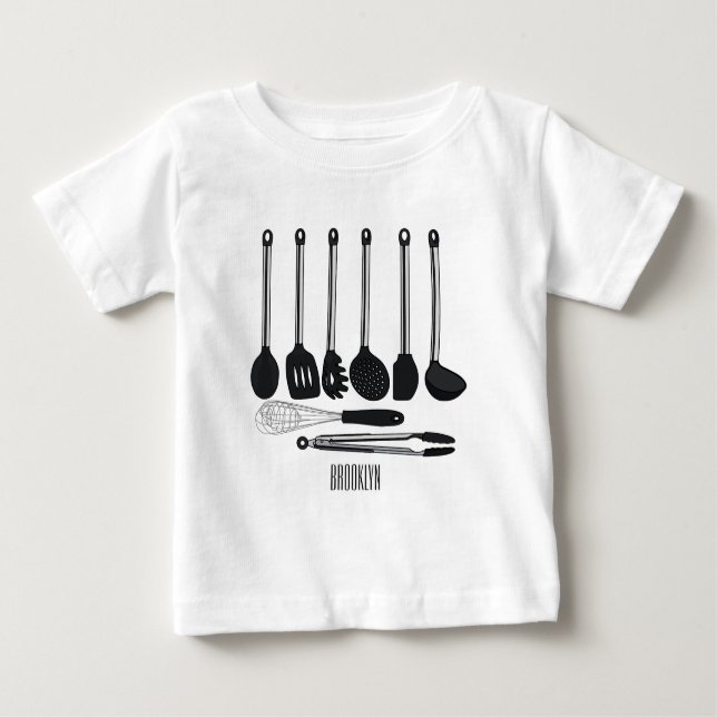 Camiseta Para Bebê Ilustração de desenho animado de utensílios de coz (Frente)