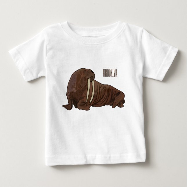 Camiseta Para Bebê Ilustração de desenho animado de Walrus (Frente)