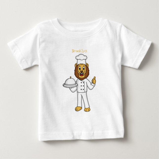 Camiseta Para Bebê Ilustração de desenho animado do chef de leão (Frente)