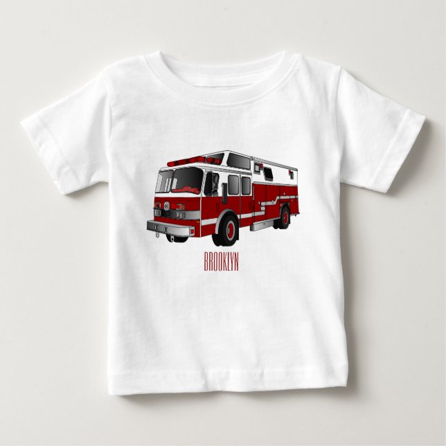 Camiseta Para Bebê Ilustração de desenho animado do motor de incêndio (Frente)