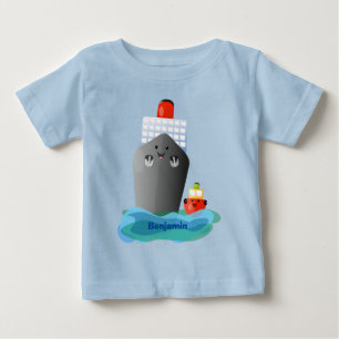 Camiseta Para Bebê Ilustração de desenho animado do navio de linha do