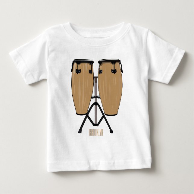 Camiseta Para Bebê Ilustração de desenho animado do tambor de bongo (Frente)