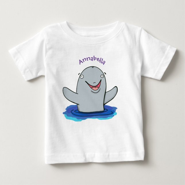 Camiseta Para Bebê Ilustração de desenho animado feliz e adorável (Frente)