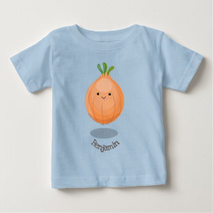 Camiseta Para Bebê Ilustração de desenho animado verde de cebola ca