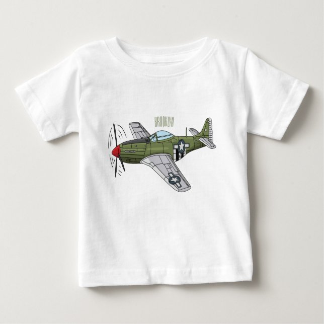 Camiseta Para Bebê Ilustração de desenho de avião militar (Frente)