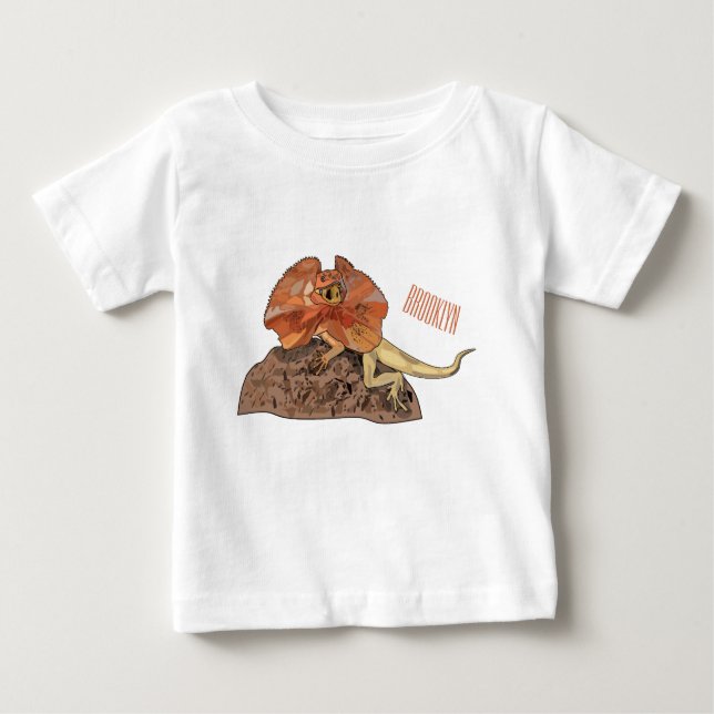 Camiseta Para Bebê Ilustração de desenho de lagarto de pescoço frito (Frente)