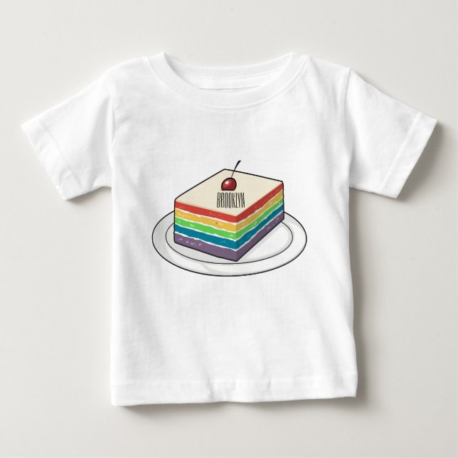 Camiseta Para Bebê Ilustração de desenho do bolo-arco-íris (Frente)