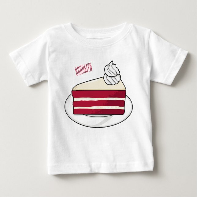 Camiseta Para Bebê Ilustração de desenho do bolo de veludo vermelho (Frente)