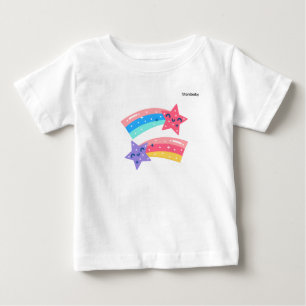 Camiseta Para Bebê Ilustração de Estrelas Cadentes Pastel Colorido Ar