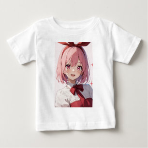 Camiseta Para Bebê Ilustração de Garota de Anime Fofo com Cabelo Rosa