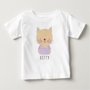 Camiseta Para Bebê Ilustração de Gato Bonito - Personalizável