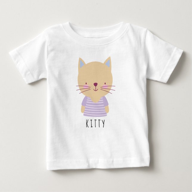 Camiseta Para Bebê Ilustração de Gato Bonito - Personalizável (Frente)