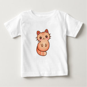 Camiseta Para Bebê Ilustração de Gato de Laranja Cinto Kawaii