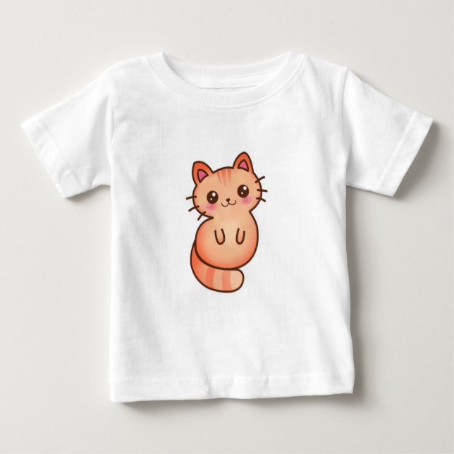 Camiseta Para Bebê Ilustração de Gato de Laranja Cinto Kawaii (Frente)