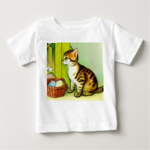 Camiseta Para Bebê Ilustração de Gato de Tabby de Vintage