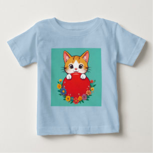 Camiseta Para Bebê Ilustração de Gato Fofo