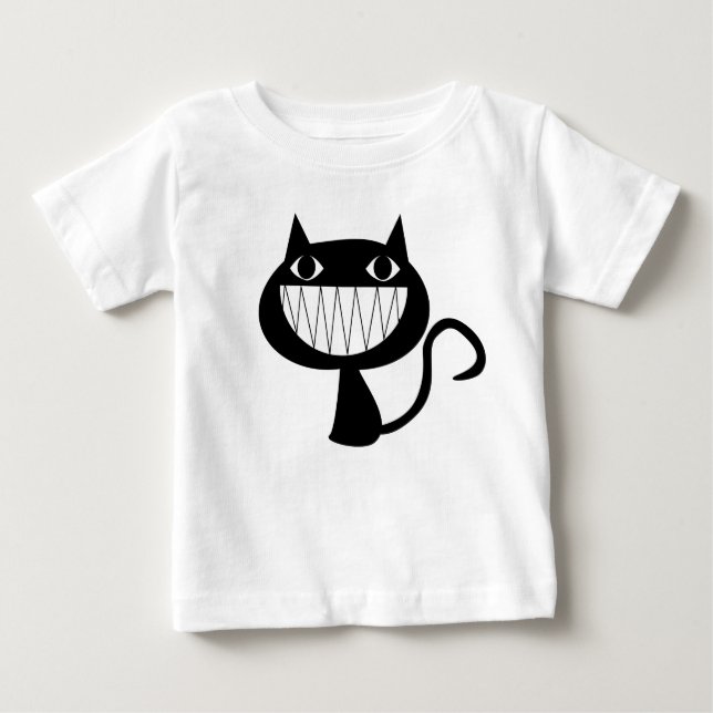 CAMISETA PARA BEBÊ ILUSTRAÇÃO DE GATOS PRETO E BRANCO (Frente)
