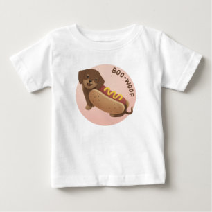 Camiseta Para Bebê Ilustração de Halloween: Boo-Woof (Dachshund)