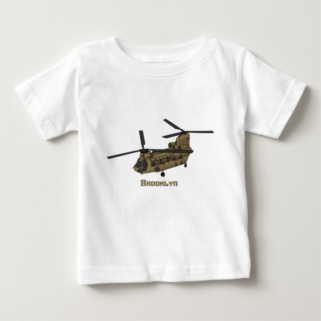Camiseta Para Bebê Ilustração de helicóptero militar Chinook (Frente)