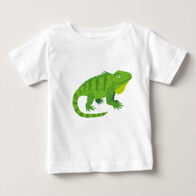 Camiseta Para Bebê Ilustração de Iguana Verde de Cartoon (Frente)