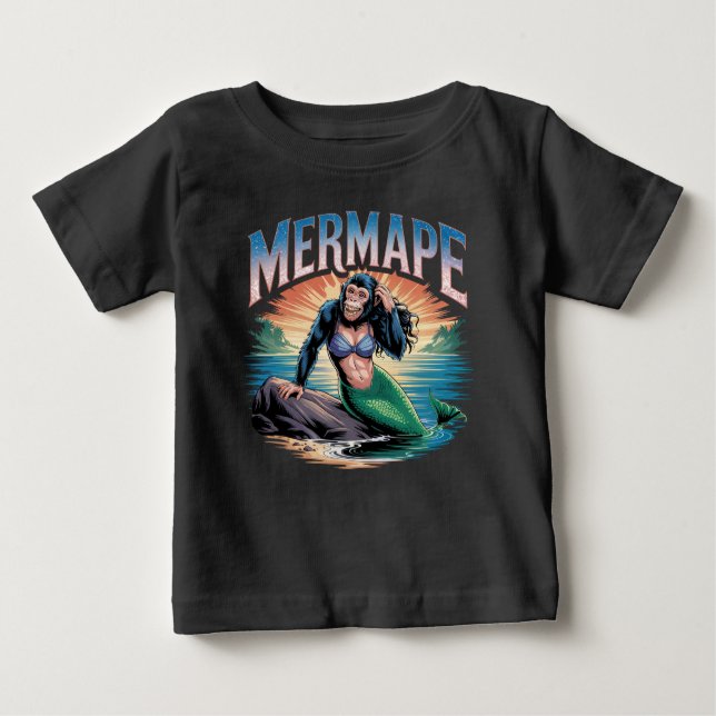 Camiseta Para Bebê Ilustração de Mermape - Macaco Sereia Animal Engra (Frente)