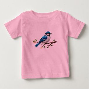 Camiseta Para Bebê Ilustração de passarinho azul no galho