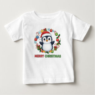 Camiseta Para Bebê Ilustração de pinguim de Natal fofo