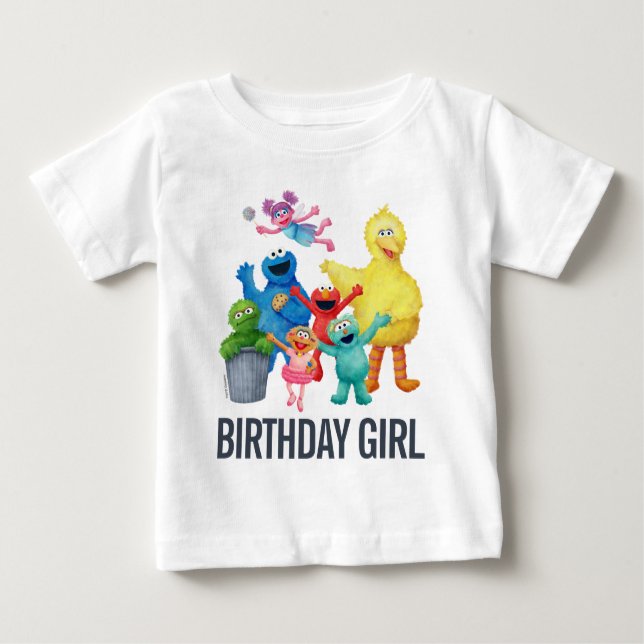 Camiseta Para Bebê Ilustração de Rua Sésamo | Rapariga de aniversário (Frente)