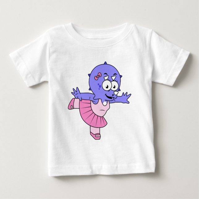 Camiseta Para Bebê Ilustração De Um Dançarino De Balés Tricerátops. (Frente)