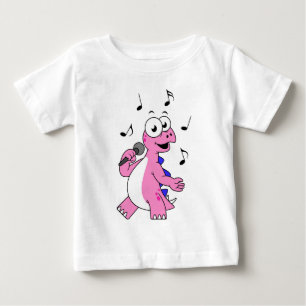 Camiseta Para Bebê Ilustração De Um Estegossauro Cantante.