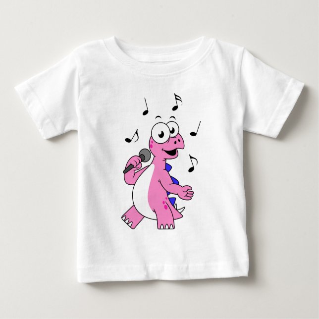Camiseta Para Bebê Ilustração De Um Estegossauro Cantante. (Frente)